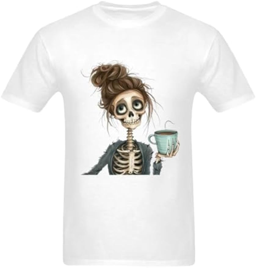 Unisex Women's Skull Print Crew Neck Short Sleeve T-Shirt, Summer