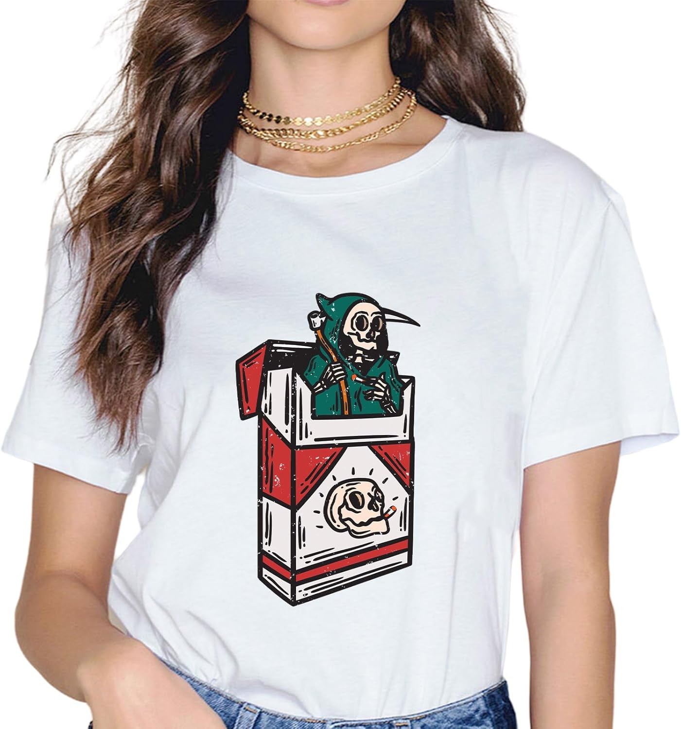 Unisex Skeleton in A Cigarette Pack Print T Shirt